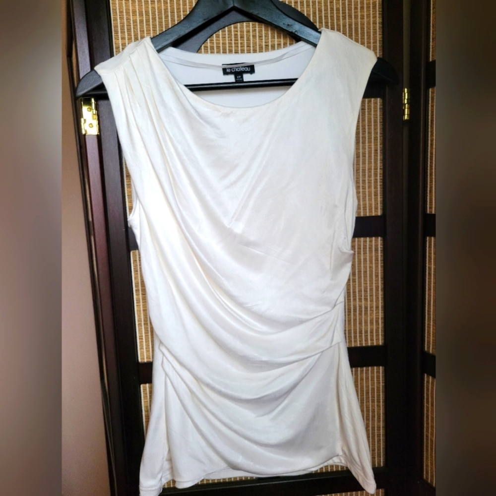 Revolution White Asymmetrical Ruched Blouse